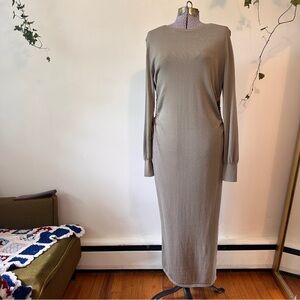 Zara Long Sleeve Taupe Dress With Keyhole Sides